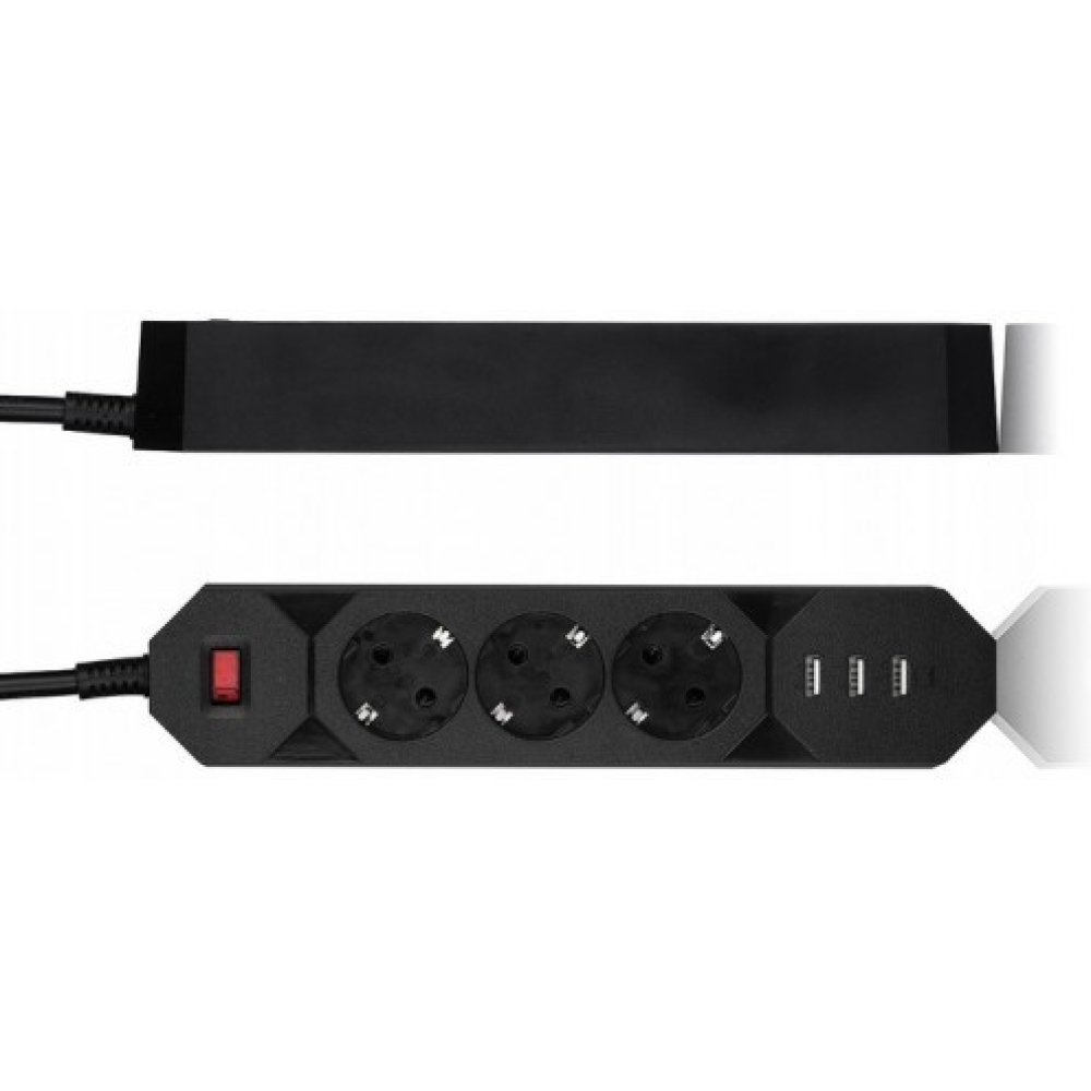 prelungitor cu priza multipla 3 posturi 3 porturi usb negru 1