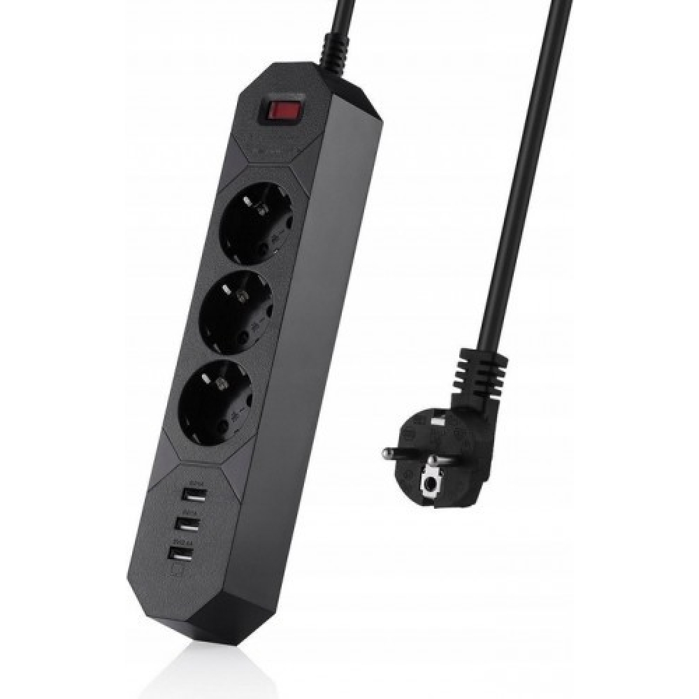 prelungitor cu priza multipla 3 posturi 3 porturi usb negru 4