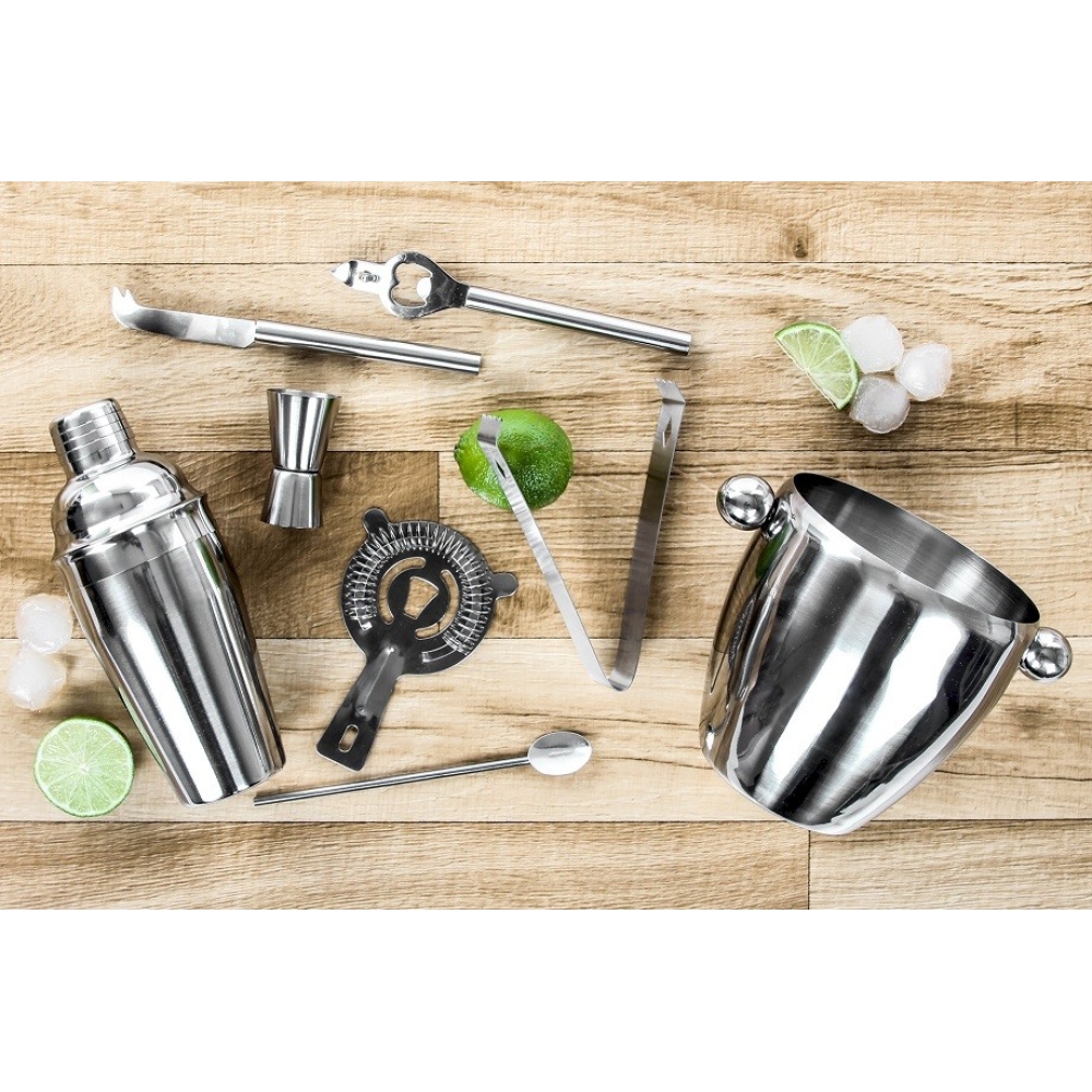 set pentru cocktail si bauturi inox 8 piese argintiu gonga 1
