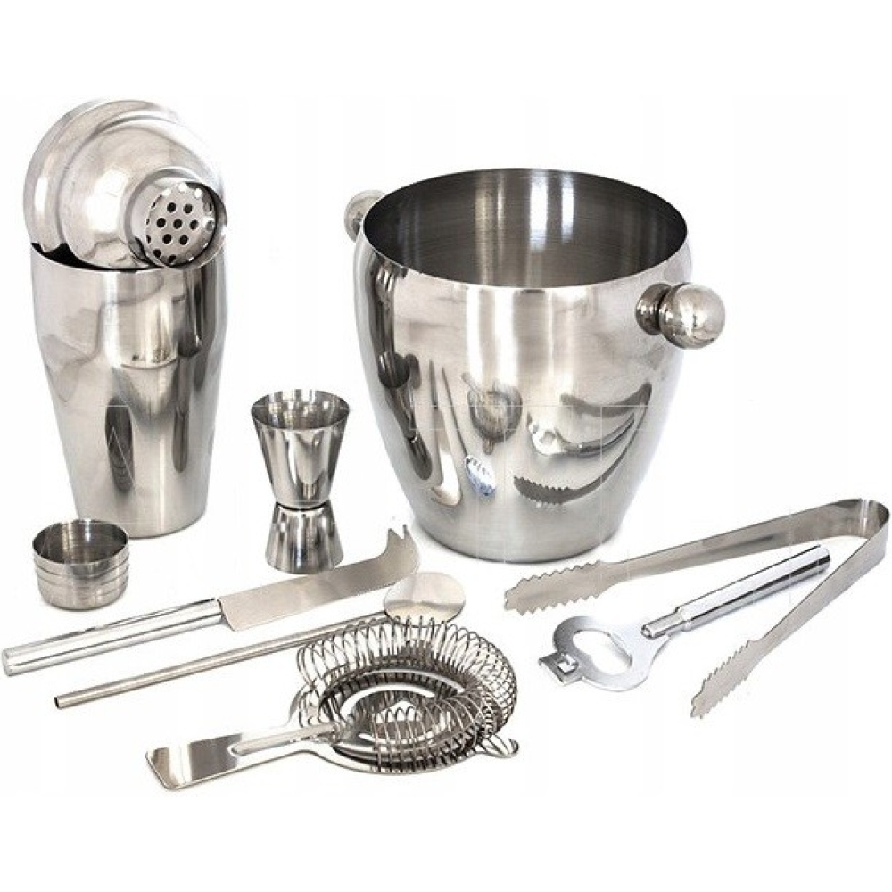 set pentru cocktail si bauturi inox 8 piese argintiu gonga