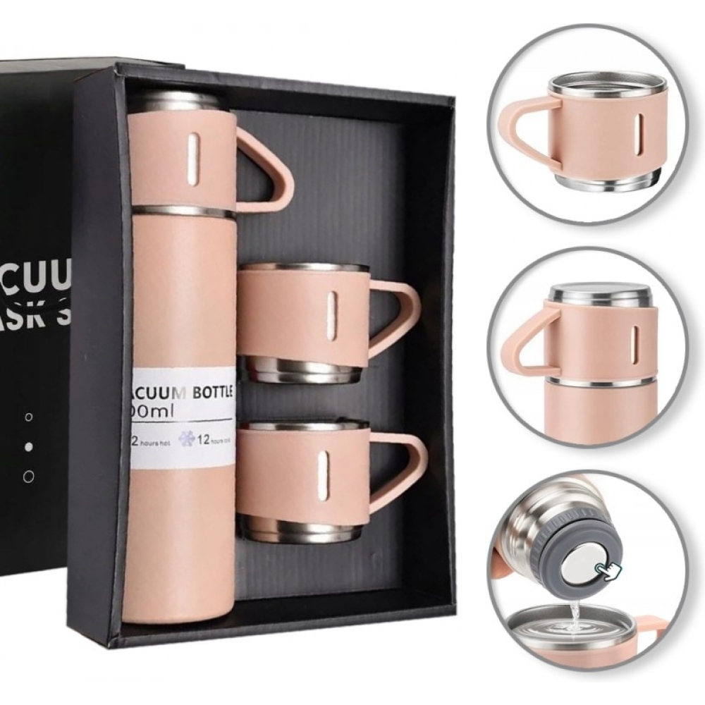 set termos cu 3 cani din oel inoxidabil 05l meninere a bauturilor calde 6 ore i reci 12 ore gonga 9